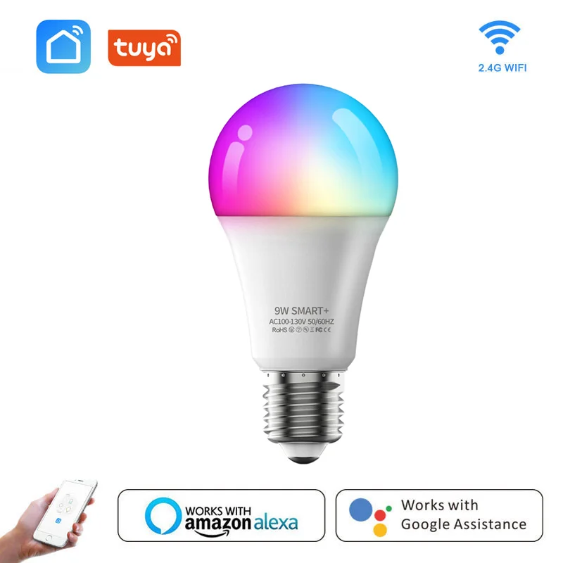 

Умная лампа с Wi-Fi, 9 Вт, работает с Alexa Google Home, RGB, с регулируемой яркостью, волшебный светильник с дистанционным управлением, светодиодная ламп...