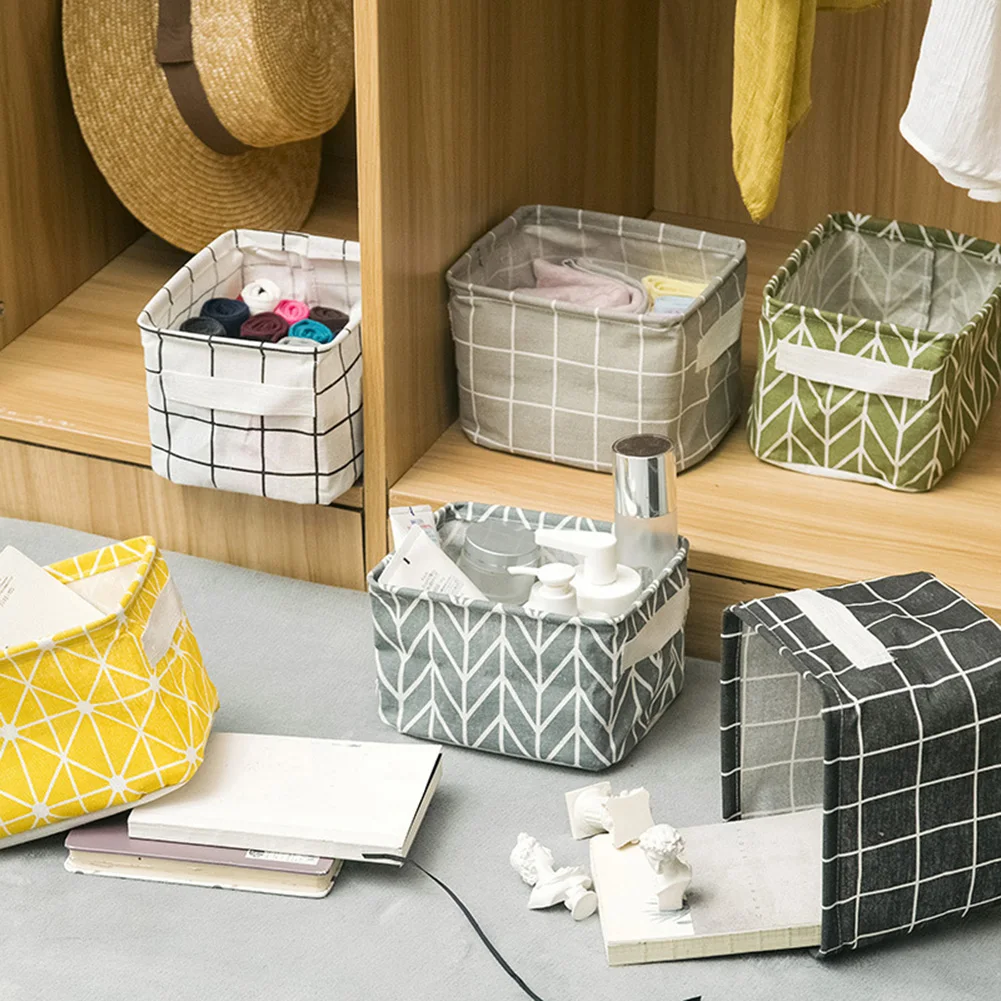 

Cotton Linen Desktop Storage Basket Sundries Toy Storage Box Cosmetic Book Organizer Underwear Stationery Container Laundry Bask