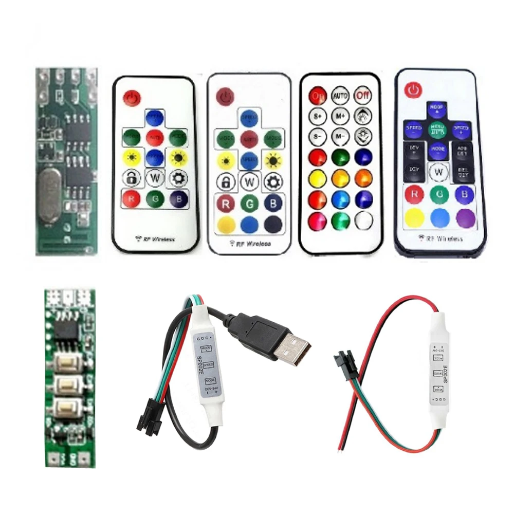 

LED Pixel Strip Light Controller MINI 3Keys RF 14/17/21Keys Remote Control For WS2812B WS2811 Tape DC5-24V