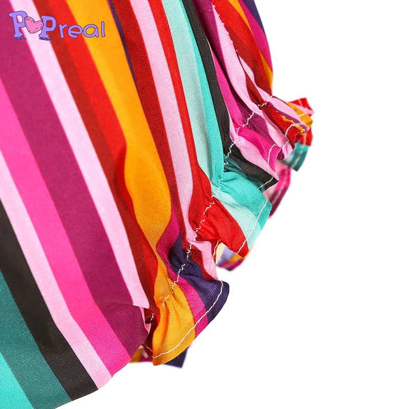 

PopRealParent-Child Outfit Fashion Mom And Daughter Skirt Mini Mother Dress Family Matching Outfits Sling Color Stripes Print