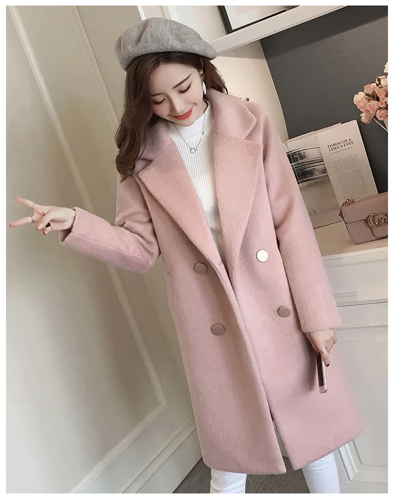 2021 Luxury Elegant Winter Overcoat Long Woolen Coat Cardigan England Style Female  Long Coat Loose Solid Women's Woolen Jacket images - 6