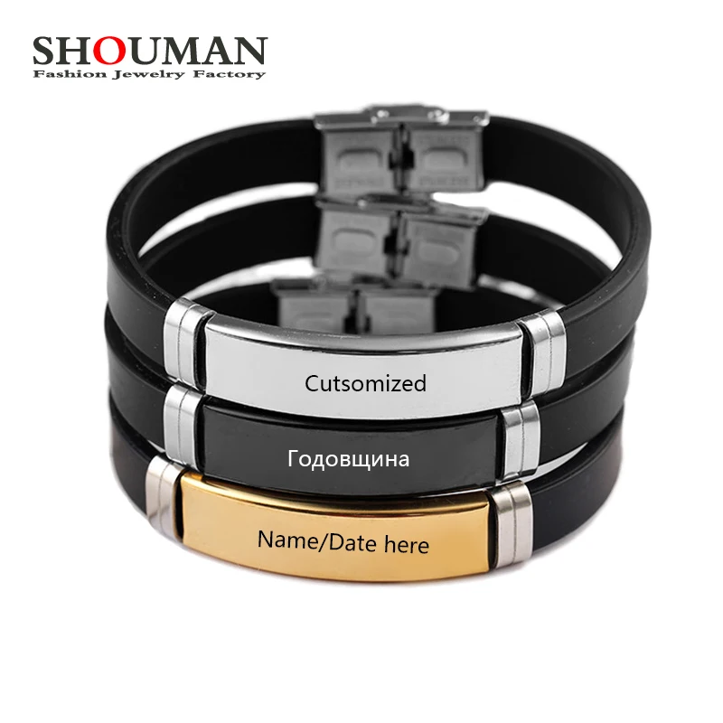 

SHOUMAN Personalized Bracelets for Men Customize Engrave Lover Name Date Stainless Steel Classic Bangle Gift