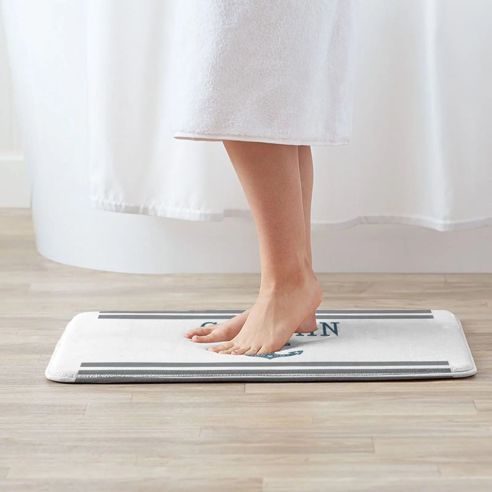 Lake House Decor-Captain Bath Mat-Lake House-Grey And White Striped Carpet Water Absorb Non-Slip Door Mat Husband | Дом и сад