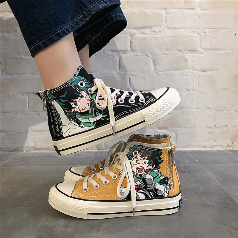 

New Men's Shoes Canvas Sneakers Cartoon Print High-top Vulcanize Shoes Men Casual Anime Skateboard Shoes Zapatillas Lona Hombre