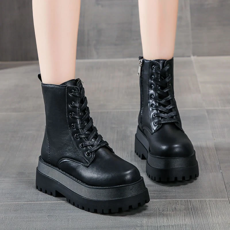 

6cm Women's Shoes Motorcycle Boots Ankle Boots Women's Autumn Winter Boots 2021 New Short Boots British Thick-soled Non-slip