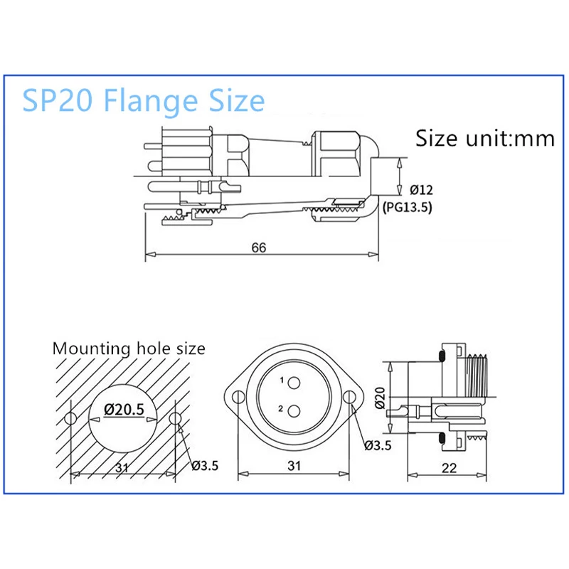 SP20 IP68 Фланцевый Тип авиационный штекер водонепроницаемый разъем 1/2/3/4/5/6/7/9/10/12/14Pin