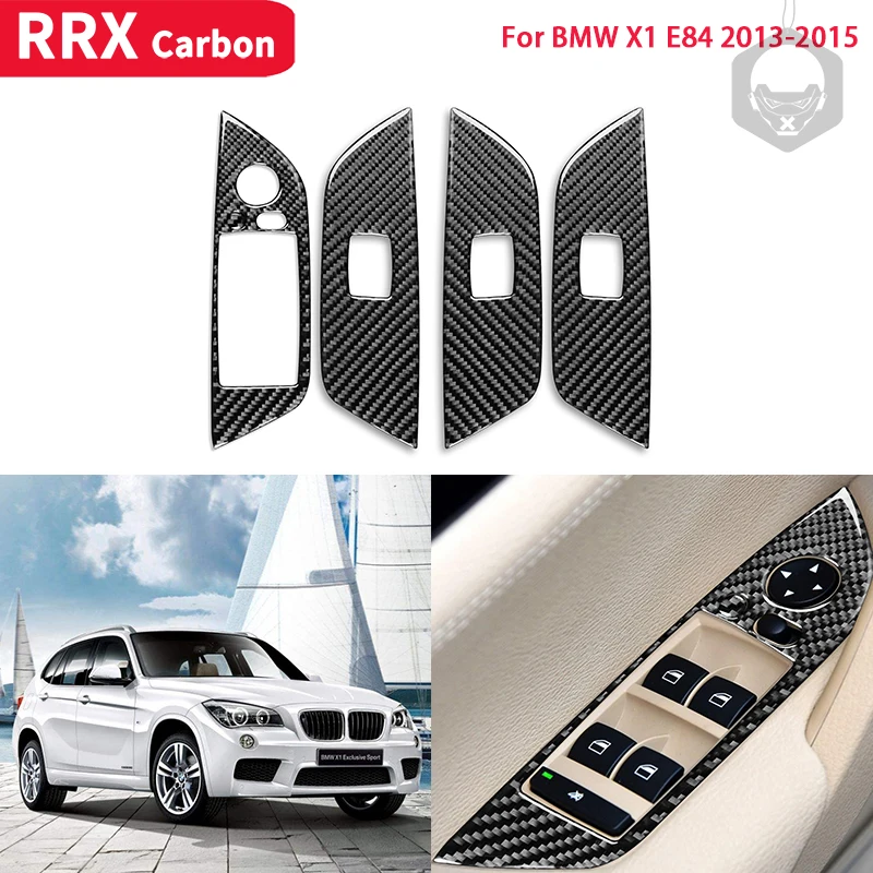 

RRX Real Carbon Fiber for BMW X1 E84 2013-2015 Car Window Lift Switch Button Frame Cover Trim Stickers Car Styling Accessories