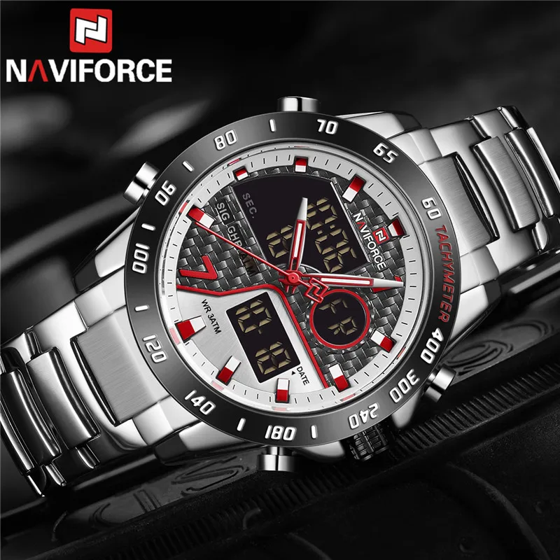 Часы наручные NAVIFORCE Мужские кварцевые цифровые модные спортивные брендовые
