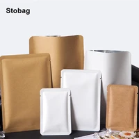 stobag 100pcs kraft paper white food packaging bags sealed small thickened aluminum foil storage tea beans nuts dried fruit home