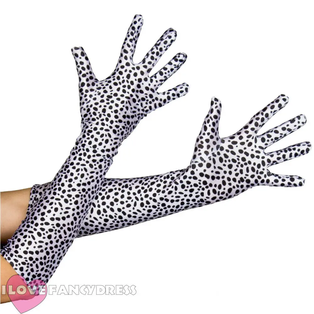 Далматинские перчатки с принтом CRUELLA FANCY DRESS EVIL VILLAIN BOOK CHARACTER DALMATION|Костюмы из