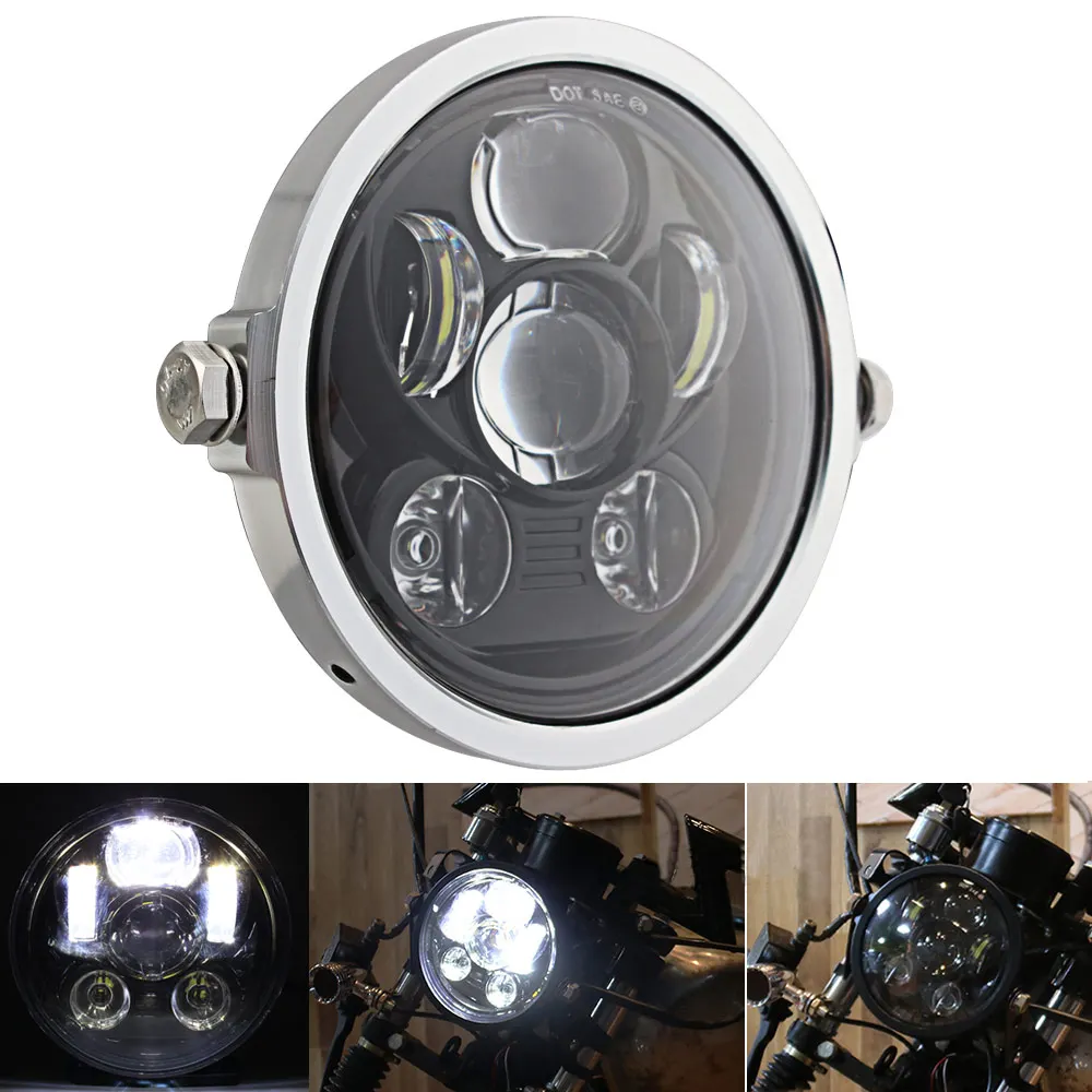 

Universal 7" Led Motorcycle Headlight H4 Motor Headlamp w/ Headlight Round Ring For Harley Softail Touring Cafe Racer Chopper