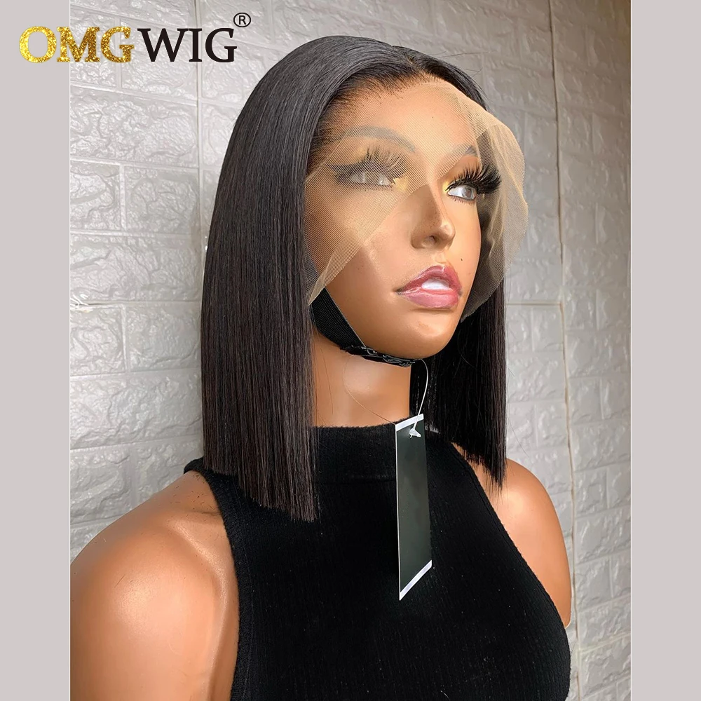 13X6X1 Glueless Lace Frontal Wig Brazilian Remy Human Hair Wigs For Black Women Straight Short Bob Front With Baby | Шиньоны и парики