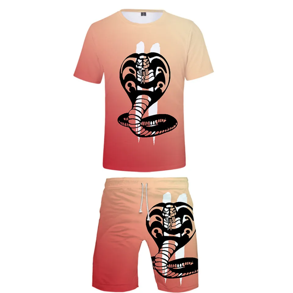 

The Karate Kid Cobra Kai Two Pieces Sets Men 3D T Shirts+Shorts Suit Men Summer Tops Tees fashion T-shirt Men Clothing