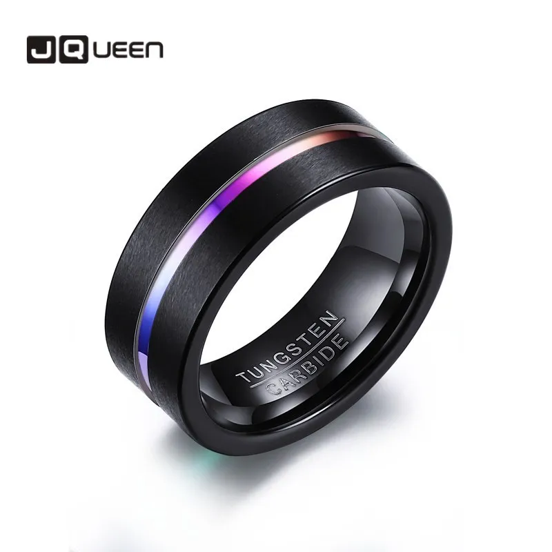 

Кольцо JQUEEN из карбида вольфрама 8 мм, цветное и черное мужское матовое кольцо с канавками, размер обручального браслета