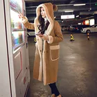 Женская кожаная куртка с капюшоном, зимняя, длинная, из искусственного меха, с подкладкой