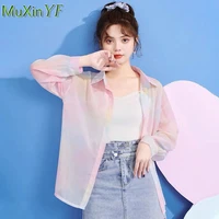 thin sunscreen shirt women 2021 fashion gradient full sleeve tops girls student leisure loose outside sun protection blouse coat
