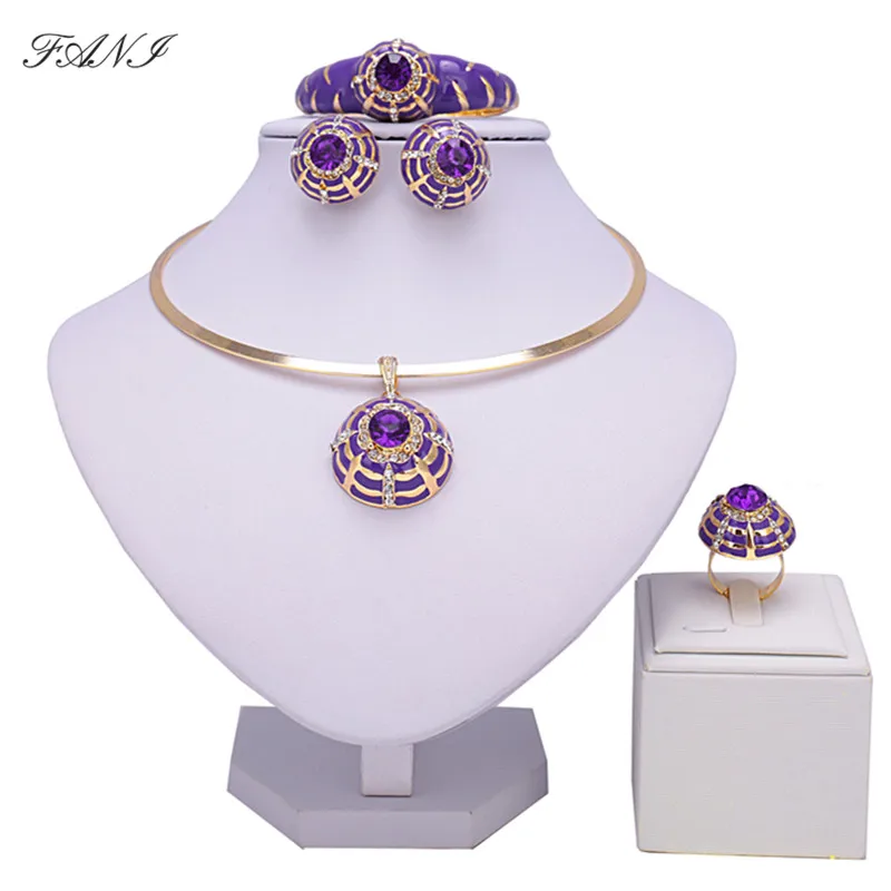 

Fani nigerian bridal bead jewelry set women customer Dubai Gold-colorful crystal jewelry sets Wholesale african beads jewelry