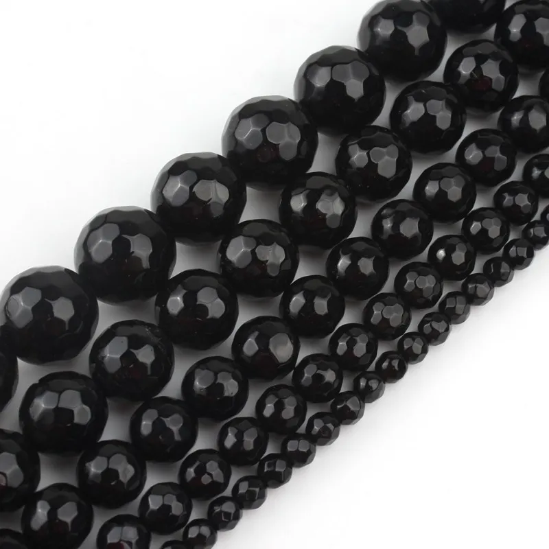 Бусины из натурального черного агата с гранями для изготовления ювелирных