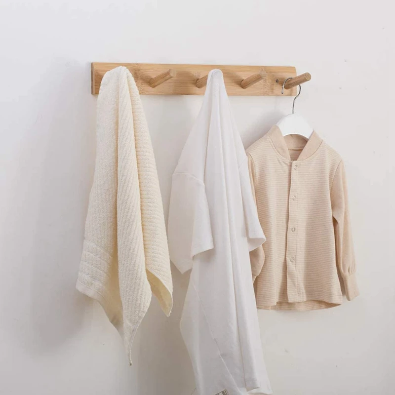 

Modern Wall Mounted Coat & Hat Rack,Bamboo Entryway Hanger - Bedroom and Bathroom Robe Racks,Kitchen Towel Rack(5 Hooks)