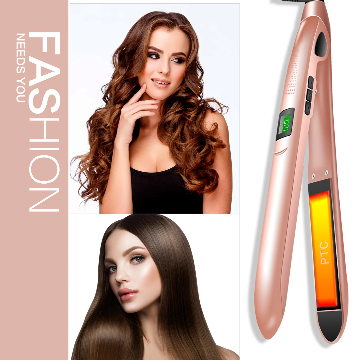 

Curler Hair Straightener LCD Display Temperature Adjustment Ceramic Tourmaline Ionic Iron Straightener Hair Nursing for Women
