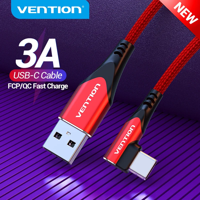 Vention USB Type C кабель 3A правый угловой зарядный Быстрая зарядка игра для Samsung S10/Xiaomi mi9