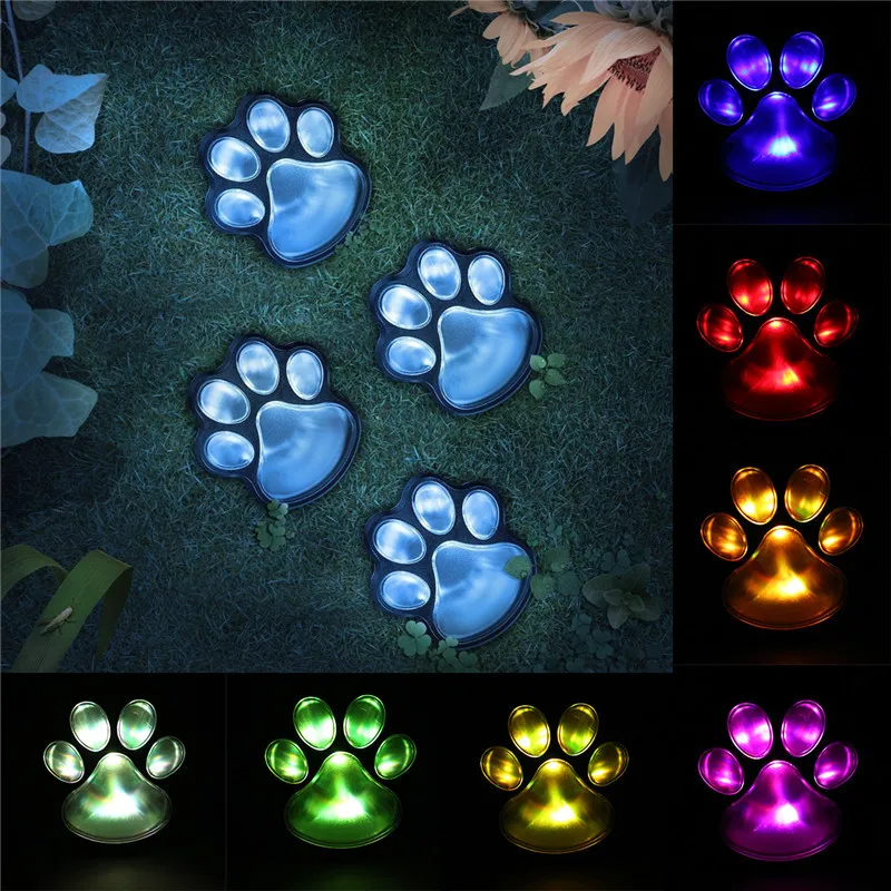 

Solar Powered LED Lights 4pcs Footprint Dog Pet Animal Paws Design Solar Lamp for Home Garden Outdoor Landscape Fence Lighting