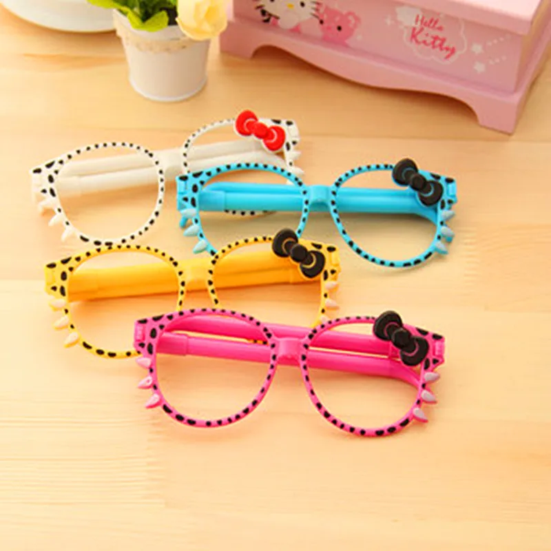 

12 Pcs Creative Novelty simulation bow-knot glasses Ball point pen with 2 leads Cute student awards gifts school Office supplies