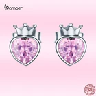 Женские серьги-гвоздики Bamoer, серьги из стерлингового серебра 925 пробы с розовым сердцем и короной, роскошные серебряные ювелирные изделия, подарок SCE174