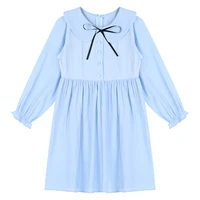 kids girls academy style dress long sleeve ruffle cuffs button decor lapel bow tie a line dress princess dress children clothing