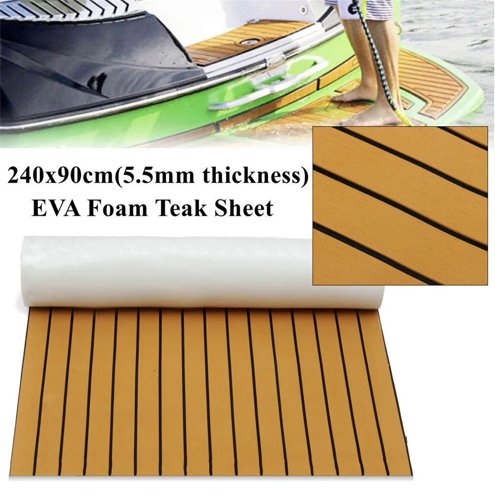 

900x2400x5,5 мм EVA Foam из тикового дерева Искусственный лист Decking Нескользящие самоклеящиеся палуба лодки циновка, покрытая цельной полиуретаново...