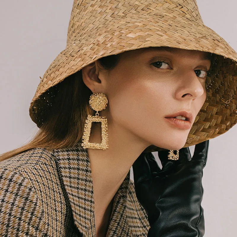 Винтажные большие металлические Висячие серьги для женщин геометрические