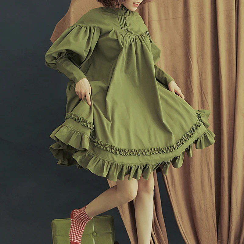 

5 Colors Gothic Lolita Dress Japanese Soft Sister Black Dresses Cotton Women Princess Dress Girl Halloween Costume Green Dress