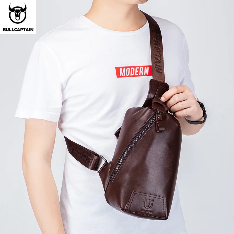 

Top Quality Genuine Cow Leather Men One Shoulder Chest Pack Fashion Messenger Bags Male Travel Fashion Sling Crossbody Daypack