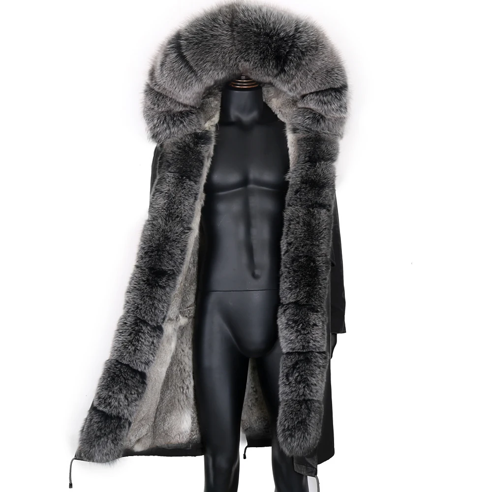 

2021 Winter X-Long New Gray Natural 7XL Real Fox Fur Jacket Coats Men Fashion Real Fur Coat Long Parkas Winter Black Parka