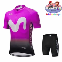 movistar kids cycling jersey set team shorts children cycling clothing boys summer bicycle wear breathable outdoor sportswear