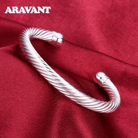 925 silver twisted rope open cuff bracelet bangle for women wedding jewelry gifts