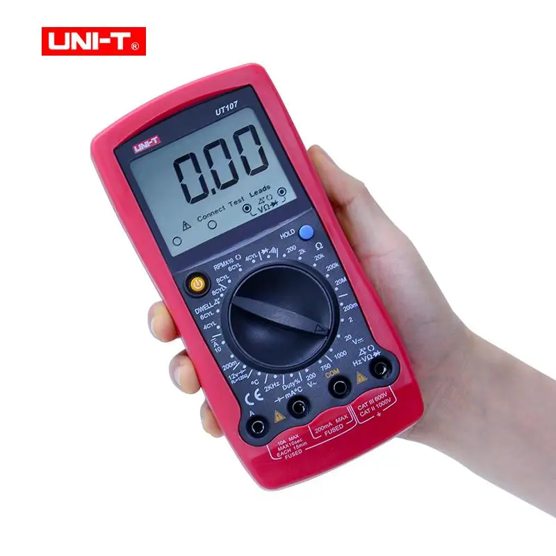 

UNI-T UT105/UT107 Handheld Automotive Multipurpose Meters Manual Range Multimeter Input Protection Tach Battery Test