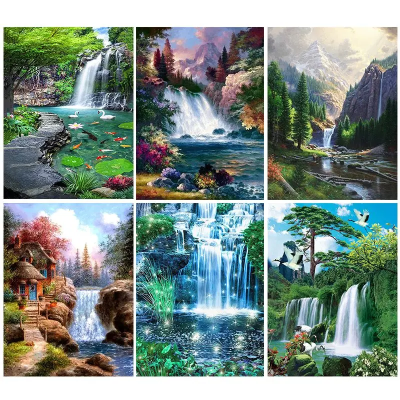 

GATYZTORY Coloring By Numbers Waterfall Acrylic Handpainted Wall Art Painting By Numbers For Children Landscape Kits Home Decor