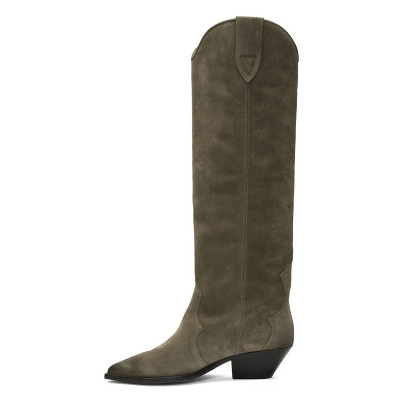 Женские ковбойские сапоги до колена из натуральной кожи с острым носком и