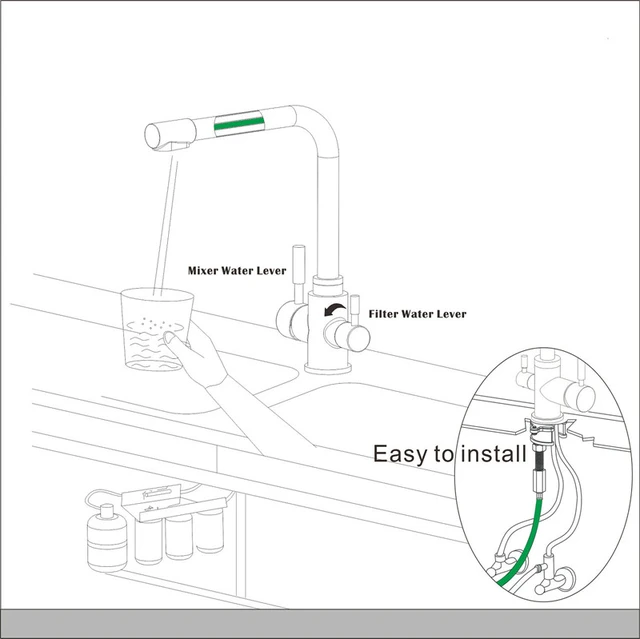 ROLYA Luxurious Golden Tri Flow Kitchen Faucet Purified Water 3 Way