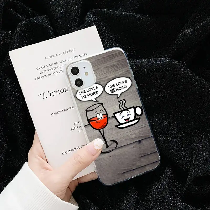 

Coffee red Wine Cup art design cartoon Phone Case Transparent iPhone 6 7 8 11 12 s mini pro X XS XR MAX Plus cover funda shell