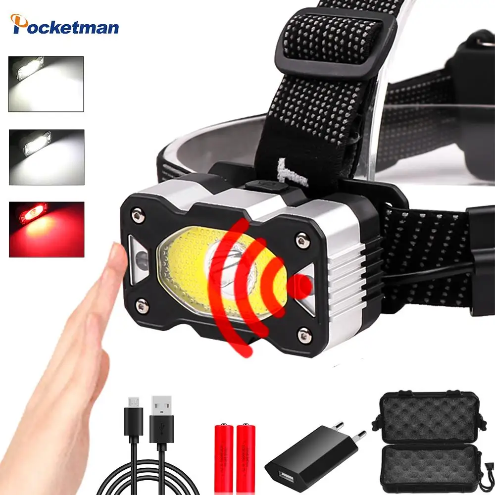 Светодиодный налобный фонарь с ИК датчиком перезаряжаемый через USB движения