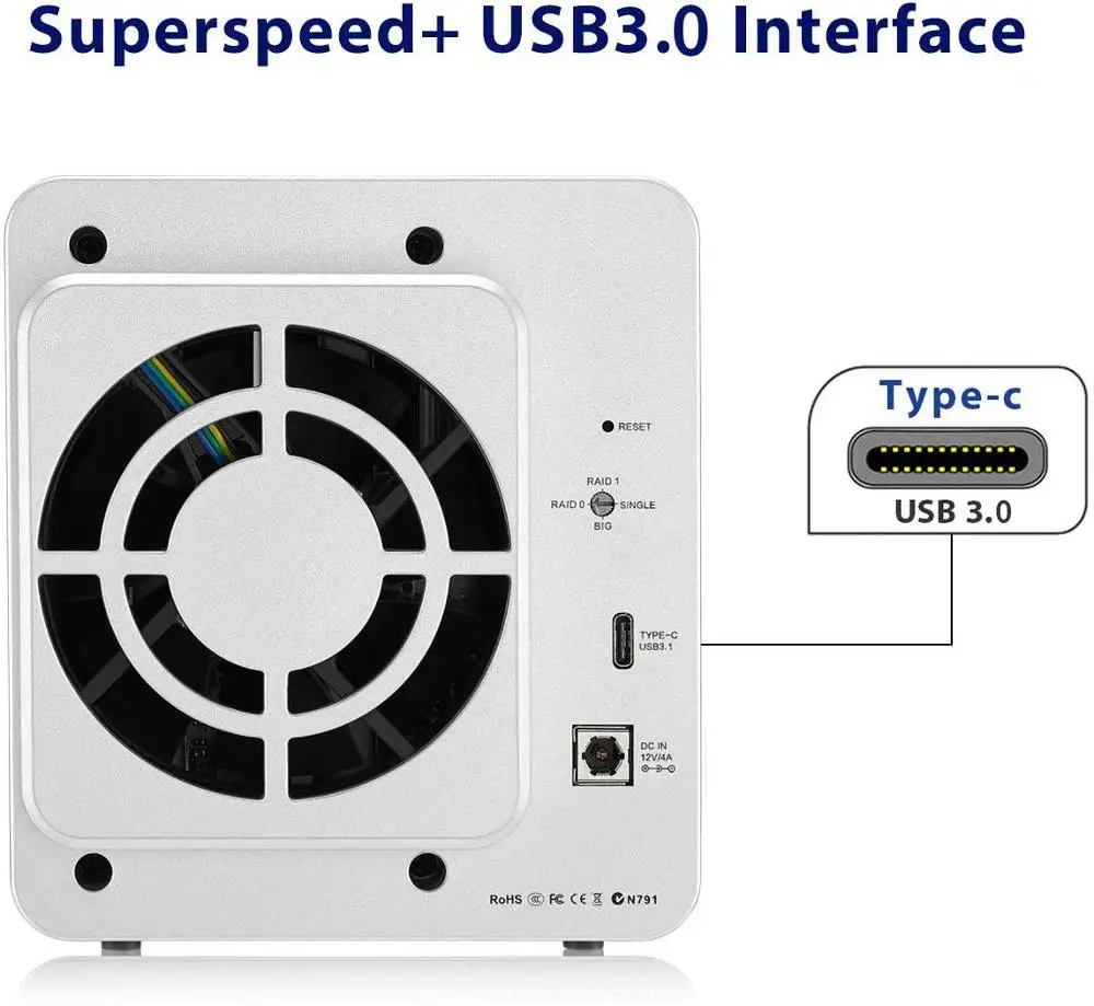 Внешний жесткий диск TERRAMASTER USB Type C RAID корпус USB3.0 (5 Гбит/с) 2 отсека Storage
