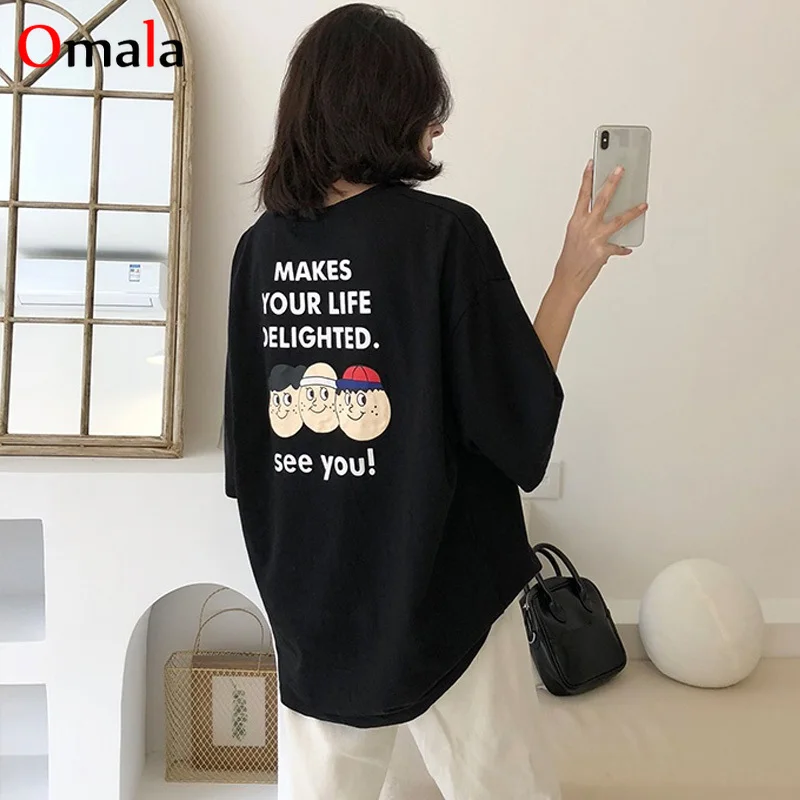 Лето, повседневные женские футболки Ulzzang, уличная одежда kawaii, мультяшный принт, футболка в Корейском стиле, Топы Harajuku, футболка с коротким рукавом