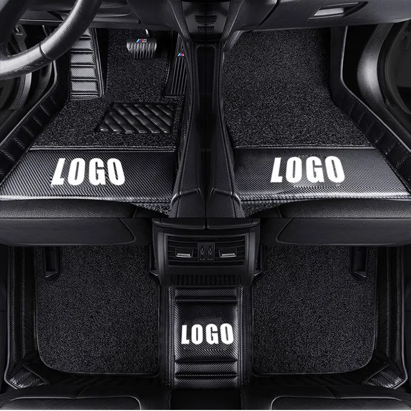 double layer black Кожаные автомобильные коврики на заказ для Ford escort fiesta mondeo Focus Fiesta Edge Explorer aurus S-MAX F150 Everest mustang - Название цвета: double layer black