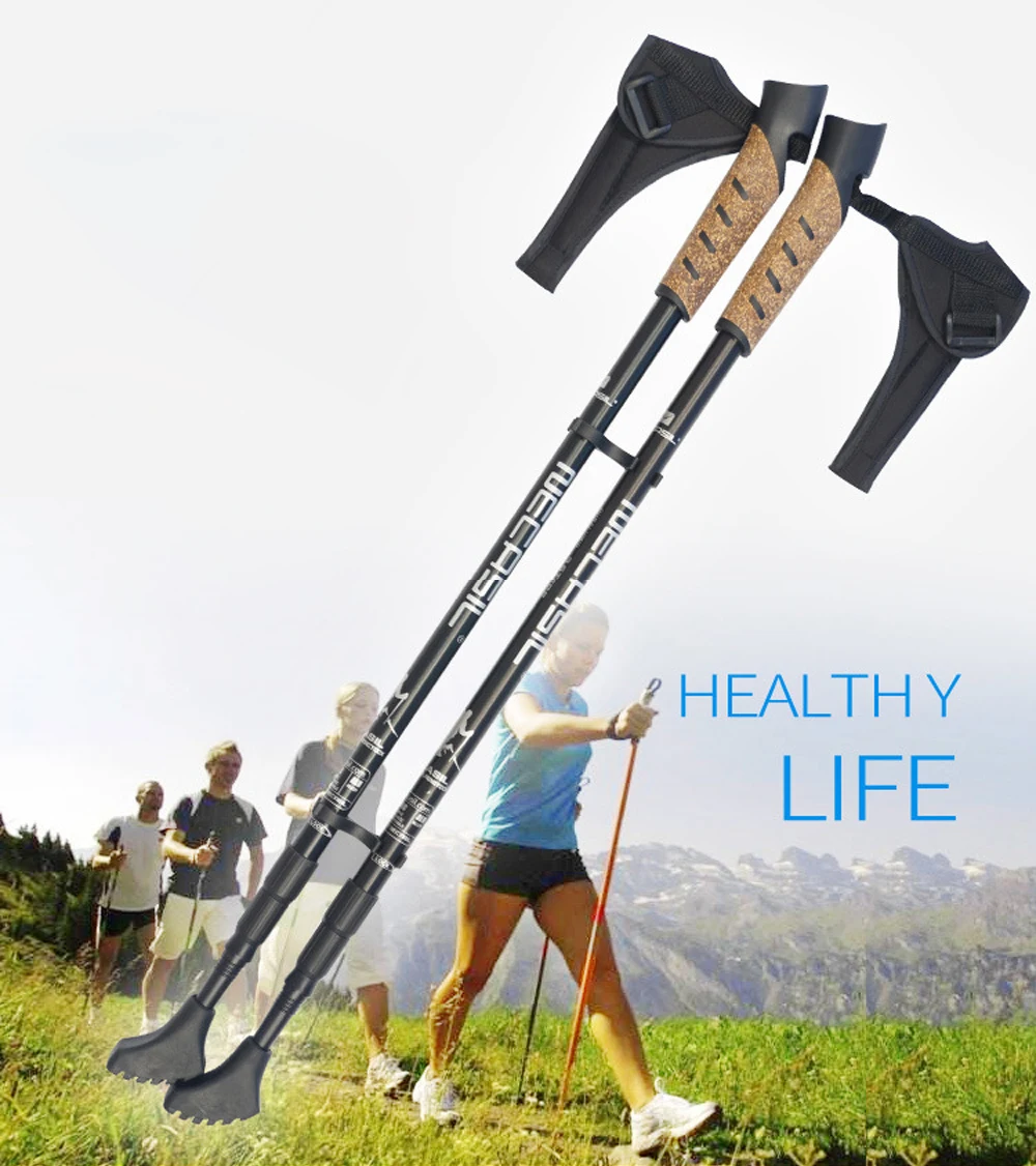 Bengalas de Caminhada Lote Nordic Acampamento Caminhadas Alumínio Ajustável Telescópica Alpenstock Trekking Pole Walking 2 Pçs - 1 Cheap Bengalas
