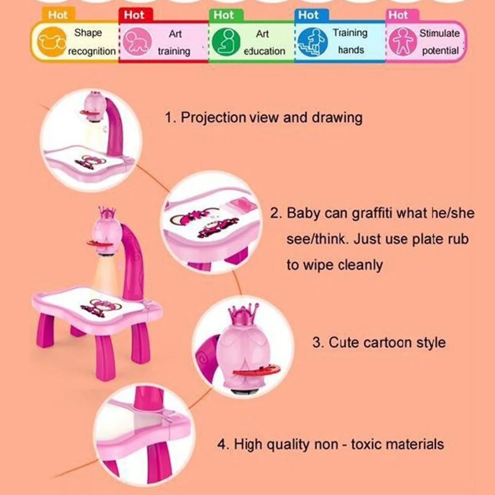 

Trace and Draw Projector Toy Kids Drawing Projector Table Child Learning Desk with Smart Projector with Light Music SAL9