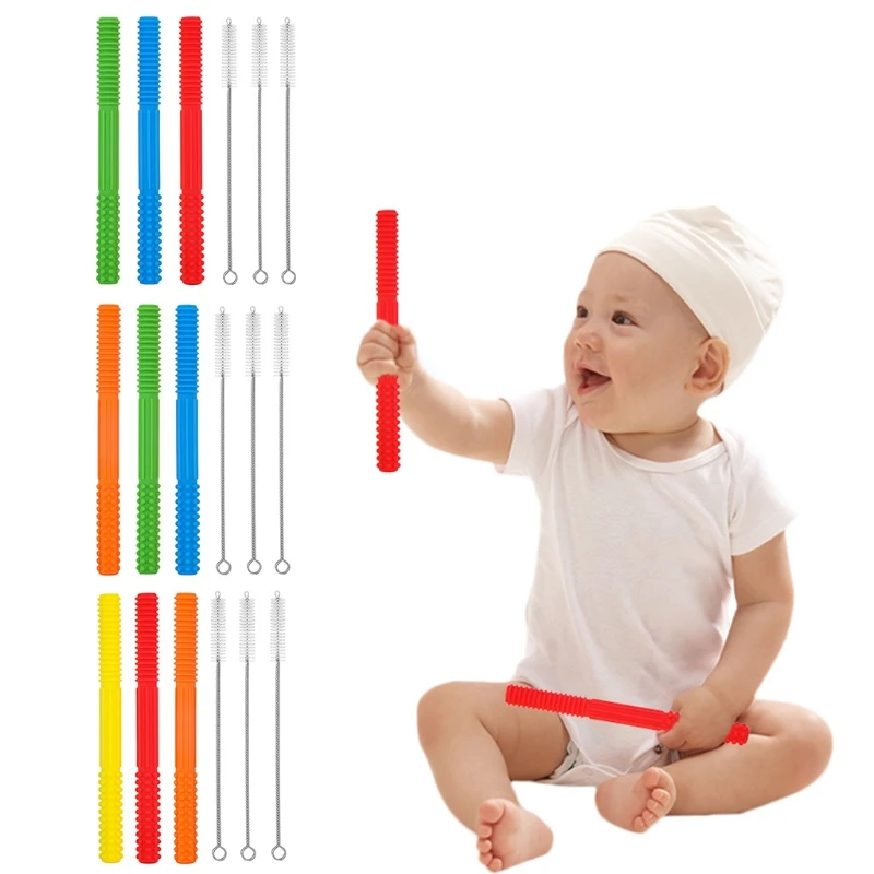 

Kids Silicone Hollow Tube Teether Toy BPA Free Baby Teething Sensory Chew Molar Stick Infants Soother Nursing Gifts