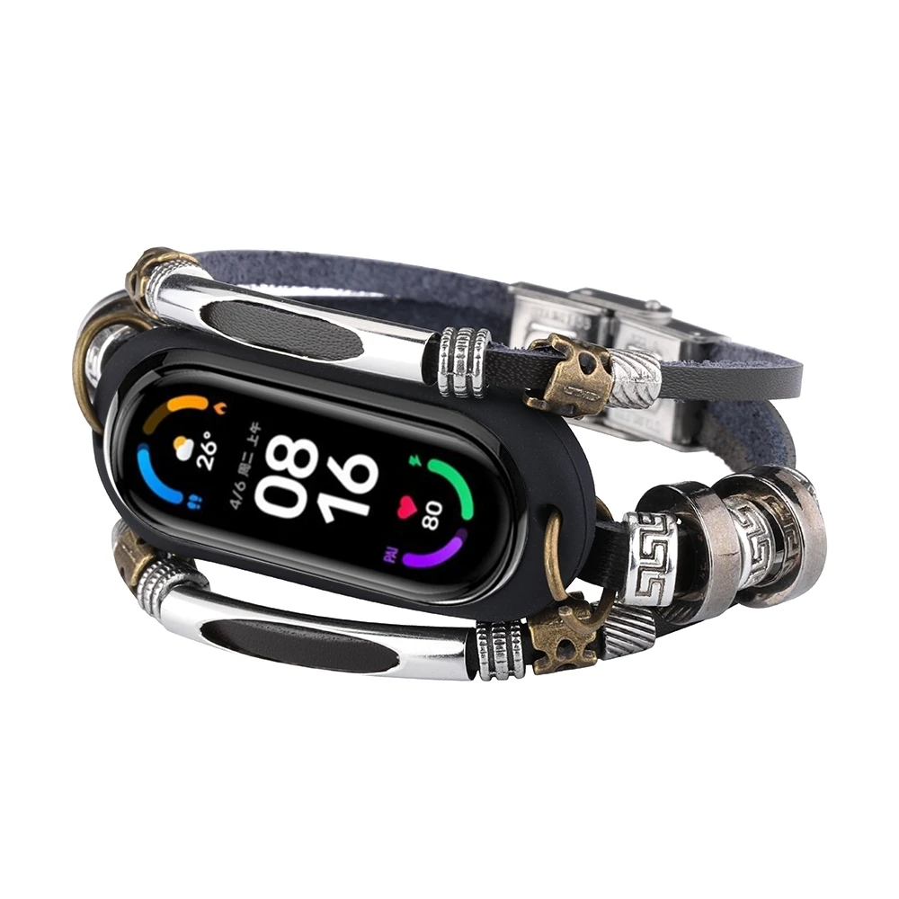 Сменный ремешок для умных часов Xiaomi Mi Band 6 5 4 3 кожаный металлический | Электроника