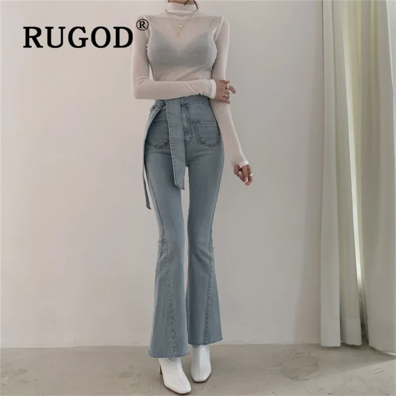 RUGOD 2020 весенние джинсовые брюки с высокой талией колокольчиком женские